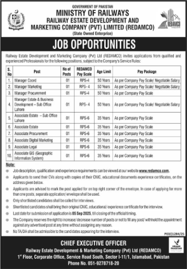 Jobs Railway Estate Development and Marketing Company (Pvt) Ltd (REDAMCO)
