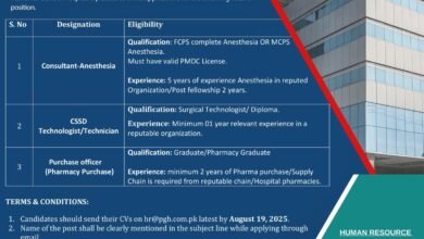 Peshawar General Hospital Jobs 2025 – Consultant Anesthesia, CSSD Technician & Pharmacy Purchase Officer