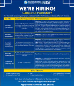 FAST-NUCES Karachi Jobs 2025 | Latest University Teaching & IT Staff Vacancies
