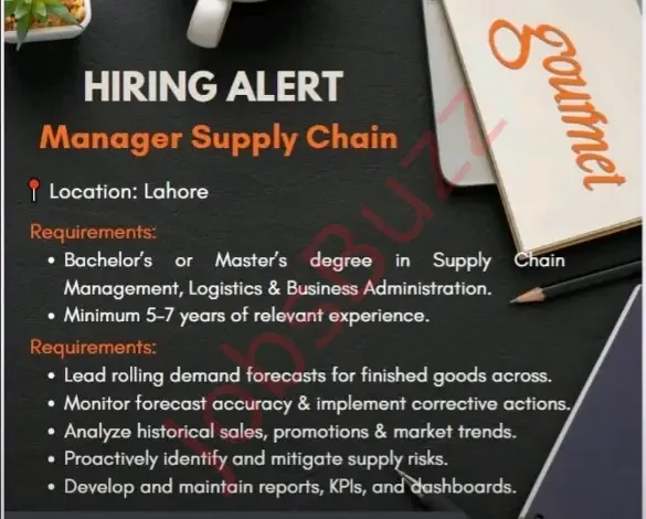 Gourmet Pakistan Jobs 2025 – Manager Supply Chain (Lahore)