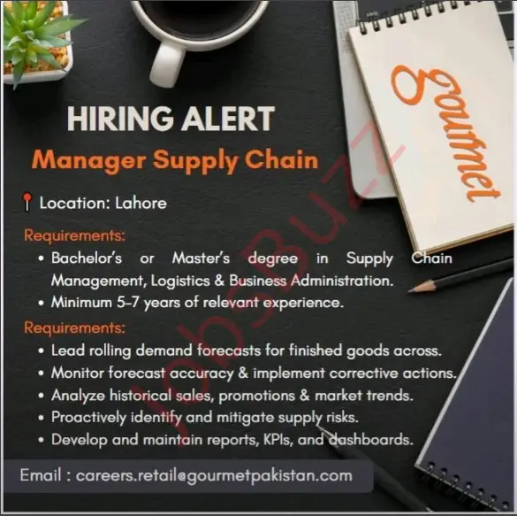Gourmet Pakistan Jobs 2025 – Manager Supply Chain (Lahore)